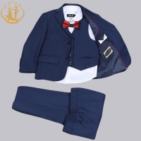 Boys' 3-Piece Formal Suit Set for Weddings and Parties - Blue Blazer, Vest, and Pants.