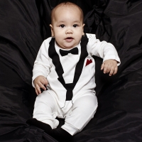 Cute Retail Baby Boys Black White Cotton Suit Set Kids Long Sleeve Gentlemen Style Bodysuit Kids Romper Jumpsuit Sets 4Sizes