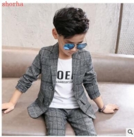 Leisure 2pcs Boys Gentleman Formal Suits Striped Fashion Blazer+Pant Kids Wedding Suits Children Party Clothing