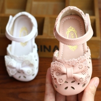 Girl's Non-Slip Baby Sandals with Soft Bottom for Summer, 0-3 Years, with Bowtie and Hollow Design - Perfect for Toddler Princesses.