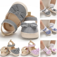 Summer Baby Girl Cute Bowknot Sandals Crib Shoes Striped Hook Baby Causal Soft Sole Shoes Outfit 0-18M