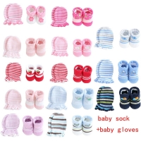Cartoon Baby Socks and Gloves Set with Stripes and Dots