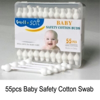 55Pcs Baby Cotton Swabs with Gourd-Shaped Tips for Safe Ear Cleaning - Comes with a Handy Storage Box.