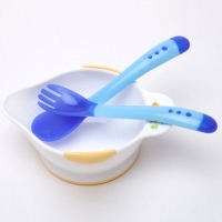 2pcs/set Infant Heat Sensing Thermal Feeding Spoon Baby Kids Weaning Silicone Head Tableware Set