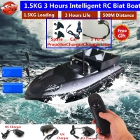 RC Fishing Bait Boat with Fish Finder, Auto Remote Control, 500m Range, and 3-Hour Runtime. Comes with EU, US, and UK Charger.