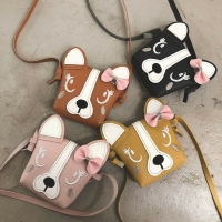 Cute Dog Bowknot Mini Shoulder Bag for Girls by Pudcoco - PU Leather Crossbody Messenger Handbag