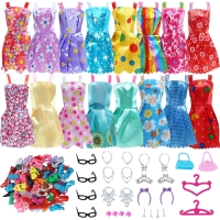 42 Item/Set Doll Accessories = 10Pcs Shoes + 8 Necklace 4 Glasses 2 Crowns 2 Handbags + 8 Pcs Doll Dress Clothes for Barbie Doll