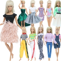 1 Set Fashion Multicolor Outfit Wave Point Dress Shirt Denim Grid Skirt Daily Casual Wear Accessories Clothes for Barbie Doll