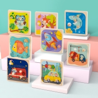 Baby Toys Montessori Wooden Puzzle Cartoon Vehicle Marine Animal Puzzle Jigsaw Board 12 Set Educational Wooden Toy Child Gifts