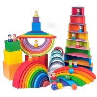 Large Wooden Rainbow Stacker Toy for Kids - Creative Montessori Educational Building Blocks for Children's Playtime