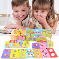 Children Wooden Block Board Game Wooden Domino Solitaire Early Animal Learning Education Toys For Children Colorful Block Toy