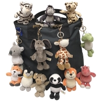 15cm Cartoon Animal Plush Keychain - Turtle, Elephant, Tiger, Lion, Hippo, Raccoon, Bulldog, Cat, Penguin, Monkey.