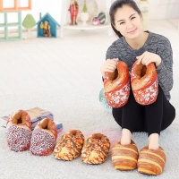Lifelike Baked Bread Heeled Slippers Plush Stuffed Food Slippers Indoor Floor Big Kids Boys Girls Adults Winter Warm Shoes