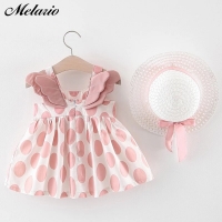 Melario Baby Girls Dresses With Hat 2pcs Clothes Sets Kids Clothes Baby Sleeveless Birthday Party Princess Dress Print Floral