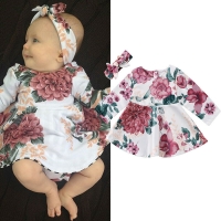 Newborn Infant Baby Girls Dress Floral Kids Long Sleeve Dress +Headband 2pcs Outfits Set Clothes For 0-24 Month