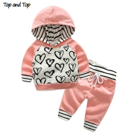 Top and Top Fashion Cute Infant Newborn Baby Girl Clothes Hooded Sweatshirt Striped Pants 2pcs Outfit Cotton Baby Tracksuit Set