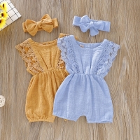 Baby Girl Romper with Lace Design, Flare Sleeves and Headband - Summer Clothes for Newborns and Toddlers