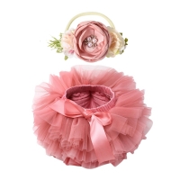 Girl's Tulle Tutu Skirt with Bow and Headband - Cute and Puffy Mesh Bloomers for Babies and Kids