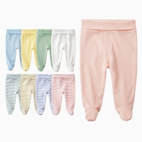 Newborn Unisex Baby Pants 0-3-6M Baby Cotton High Waist Trousers Infant Baby Boys Girls Bag Foot Pants Even Socks Baby Leggings