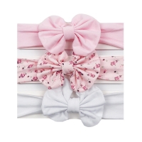 Set of 3 Floral and Spot Bowknot Baby Girl Headbands - Soft Cotton Hair Accessories