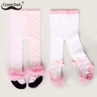 Baby Girl Cotton Tights with Lace Bows - Sizes 0-24M (Collant)