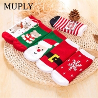 Kids' Striped Terry Socks with Christmas Theme (1 Pair)