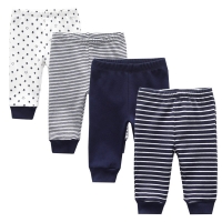 Infant Cotton Pants - Set of 3/4, Solid Colors, 0-12 Months, Cartoon Design for Both Boys and Girls, All-Season