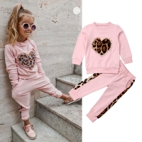 6M-6Y Toddler Kid Baby Girl Winter Clothes Sets Pink Long Sleeve Leopard Tops Long Pants Outfit Tracksuit