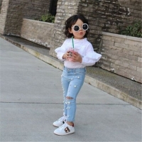 Kid Girl Summer Casual jeans Shredded Hole Jeans Denim Pants Elastic Trousers Baby Jean Infant Clothing