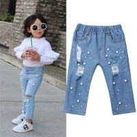 Kids Baby Girls Clothing Children Kds Jeans Summer Casual Shredded Jeans Denim Pants Elastic Trousers Blue Hole Pants