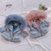 OLEKID 2022 Winter Baby Girl Denim Jacket Plus Velvet Real Fur Warm Toddler Girl Outerwear Coat 1-5 Years Kids Infant Girl Parka
