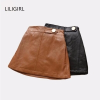 Girls' PU Leather Skirt - Spring/Autumn Collection, Button Design, Pleated, Toddler/Baby Clothing