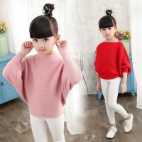 Girls' Knitted Batwing Sweater for Autumn 2023 - Solid Thin Pullover for Big Kids