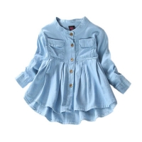 Denim Girl Blouses Clothing Autumn Baby Girls Jeans Shirts New Solid Jean Children Kids Long Sleeve Mandarin Collar Fashion Full