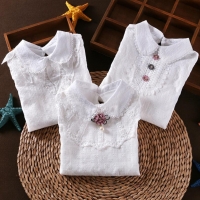 2020 Autumn Winter Girls Blouse Shirts Baby Teenager School Girl Tops Cotton Lace Long Sleeve Kids Shirt Children Clothes JW4038