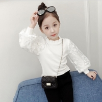 2022 Autumn Cotton Baby Toddler Teenager Girls Blouse White Lace Puff Long Sleeve Girl Shirt Kids Tops Children's Clothes JW4153