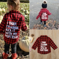 Toddler Kids Baby Boy Girl Red Plaid Tops Shirt Buttoned Long Sleeve Shirt I THINK I'M GONNA KICK IT TODAY WITH MY MOM TODAY