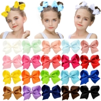 3/4/6/8inch Boutique Handmade Colorful Solid Ribbon Grosgrain Hair Bow With Clips For Kids Girls Hair Accessories