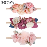 IBOWS Hair Accessories Lovely Baby Headband Fake Flower Nylon Hair Bands For Kids Artificial Floral Elastic Head Bands Headwear