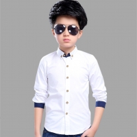 Boys School Shirts with Turn-Down Collar for Ages 6-14, White Blouse Clothes.