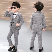 Grey Performance England Vest + Blazer + Pants 3pcs Set Kids Boys Suits Formal Costume Gentleman Wedding Children Party Clothing