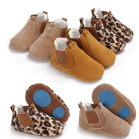 Leather Soft Sole Crib Shoes for Baby Boys and Girls - Leopard/Solid Color - Warm Prewalker Sneakers