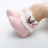 Furry Crown Boots for Newborn Baby Girls (0-18M) - Winter Warmth, Slip-On, Mid-Calf Length
