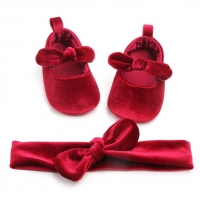 Cute Baby Girl Bowknot Crib Shoes+Hairband Soft Sole Shoes Prewalker