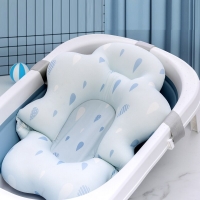 Portable Baby Bath Tub Pad with Cartoon Design and Non-Slip Mat for Safety - Foldable Soft Cushion with Bath Support Pillow