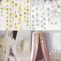 Gold Stars Hanging Decoration Crib Net Garland Children's Rooms Mosquito Nets Sparkling Star Garland Bunting for Weddings Party