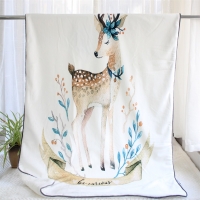 Painting Style Deer Fox  Bear Furry Thermal Baby Blanket,Winter Sherpa Made Newborn Swaddle, Nordic Toddler Quilt, Kids Rug