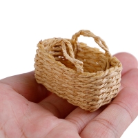 Miniature Dollhouse Rattan Vegetable Basket Handmade Decoration, 1/12 Scale