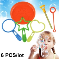 Set of 6 Outdoor Children's Bubble Horn Toys with Soap Solution Stick and Tray - DS29