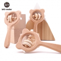 Wooden Rattle Beech Bear Hand Teething Wooden Ring Baby Rattles Play Gym Montessori Stroller Toy Educational Toys Let's Make